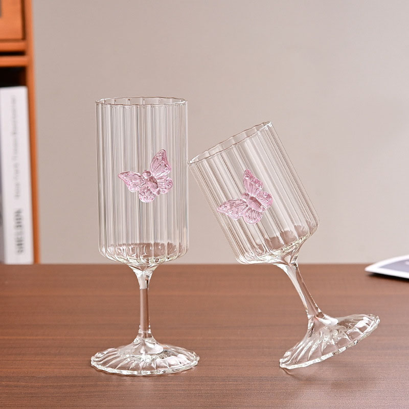 Glassware Supplier In China Butterfly Glass Goblet in Strip Enamel Wine Glass