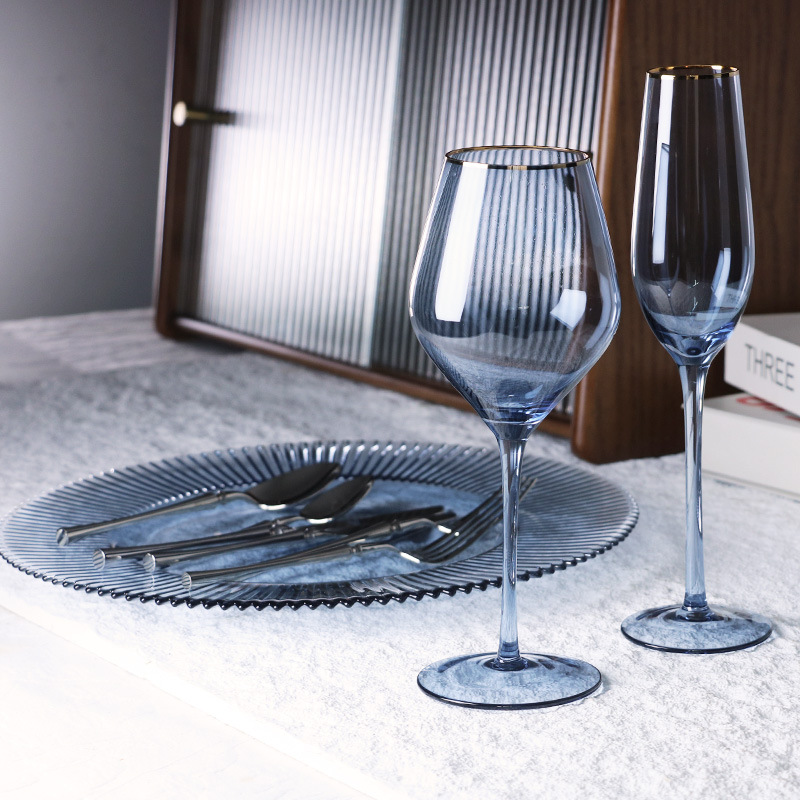 Light blue glass goblet champagne flute restaurant plates drink ware glasses for drinks