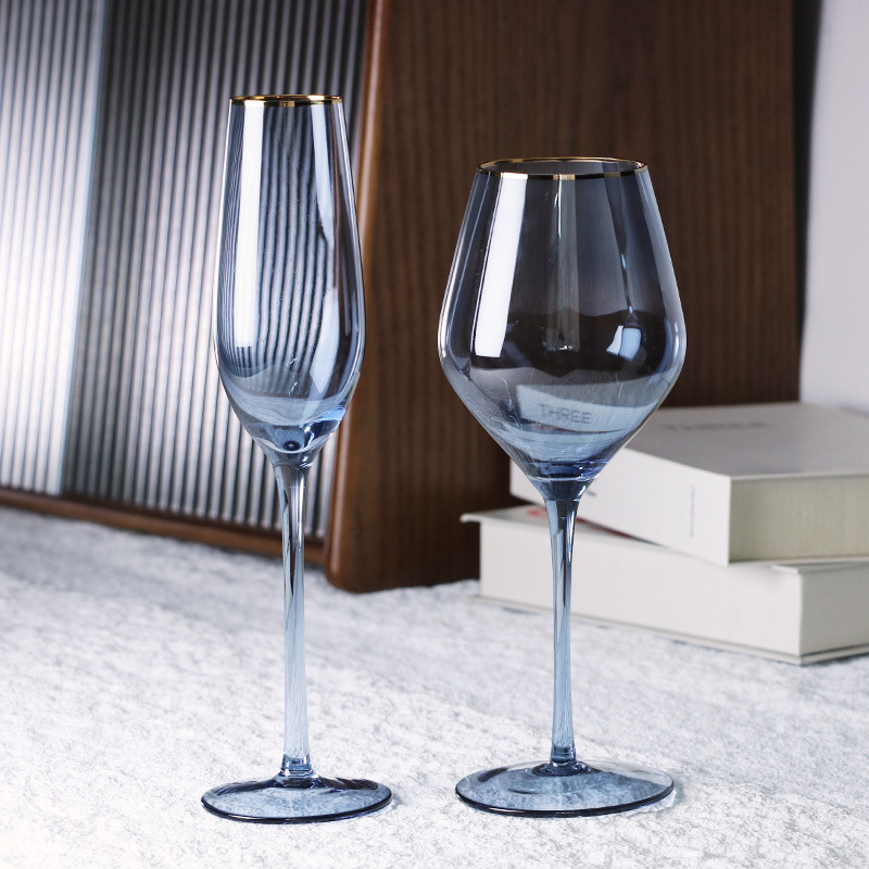 Light blue glass goblet champagne flute restaurant plates drink ware glasses for drinks