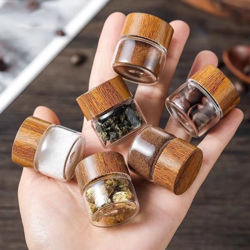 Mini glass airtight jars food grade containers for coffee powder, golden beans, portable storage bottles for tea, small empty jars