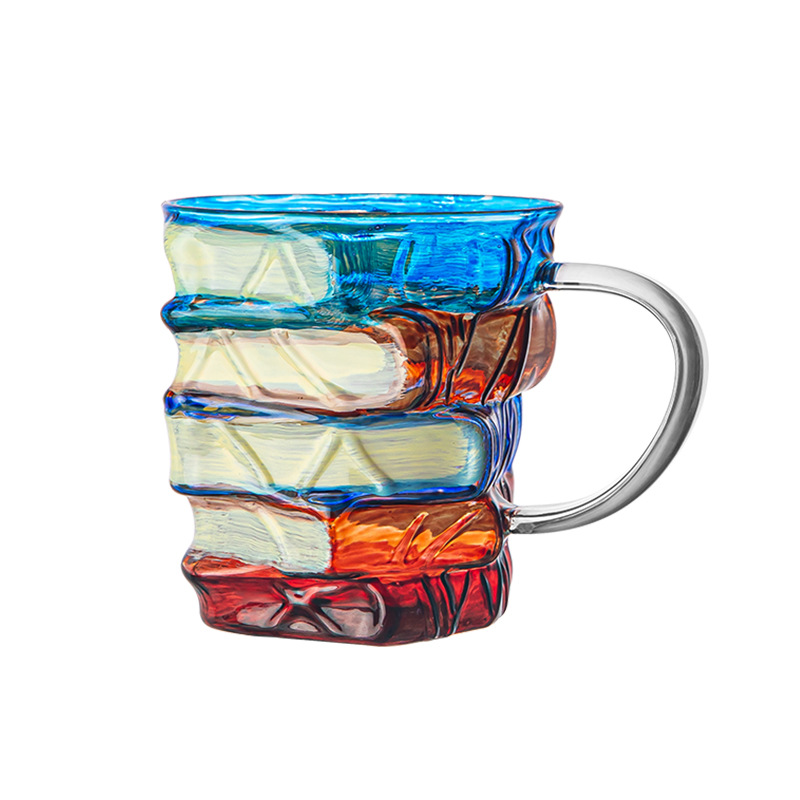 Book Shape Glass Mug Hand Painting Creative Glasswares Factory 