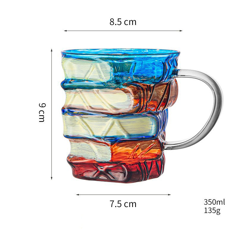 Book Shape Glass Mug Hand Painting Creative Glasswares Factory 