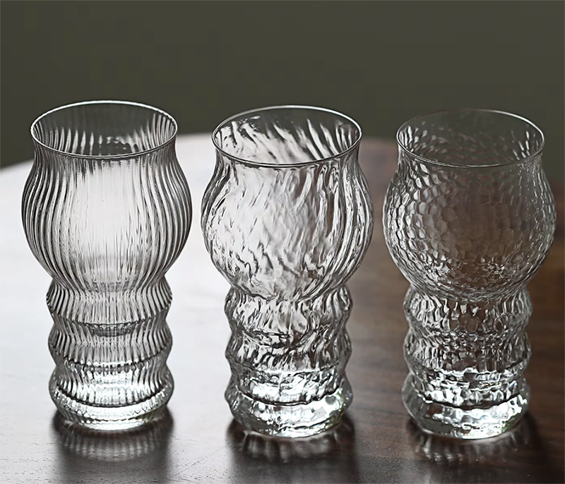 Premium Hammered Layered Glass Tumbler Pink Accent Clear Drinkware for Party Cocktail Wholesale