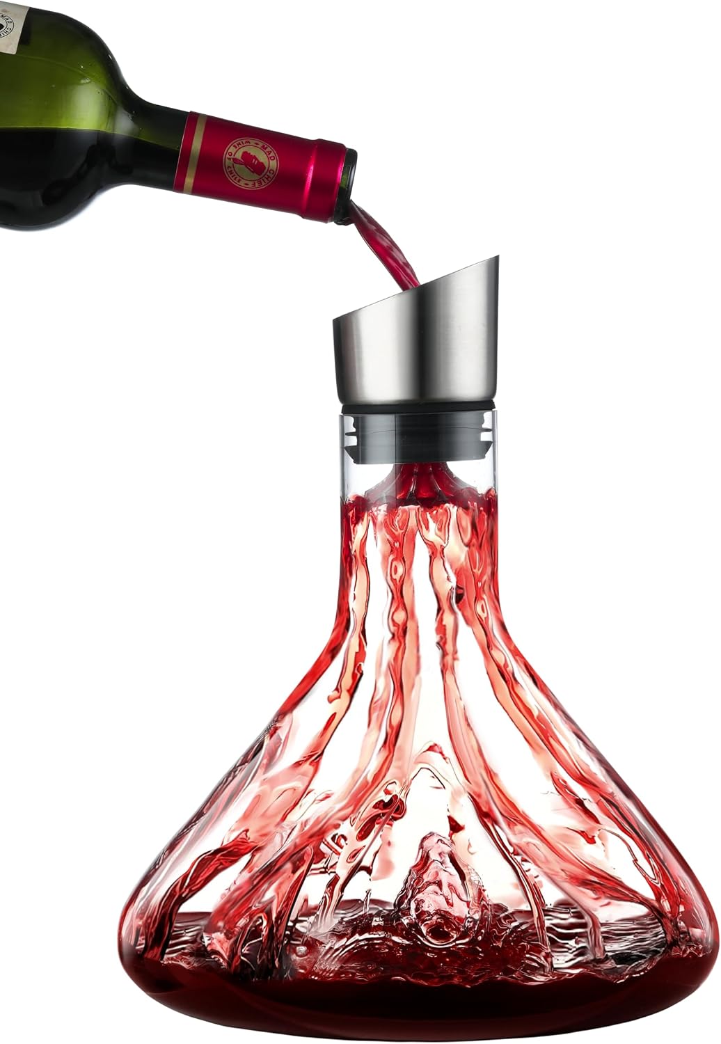 Mountain Base Glass Wine Decanter with Metal Pourer Wholesale