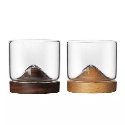 High quality whiskey glass small glass Japanese style mountain wooden bottom wine glass