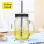 Wholesale Transparent 500 ml Mason Glass Jar with Handle Straw Fruit Beverage Mason Jar