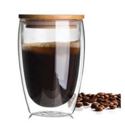 Double Wall Insulated Thermal Glass Cups Coffee mug With Bamboo Cover