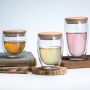 Double Wall Insulated Thermal Glass Cups Coffee mug With Bamboo Cover