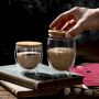 Double Wall Insulated Thermal Glass Cups Coffee mug With Bamboo Cover