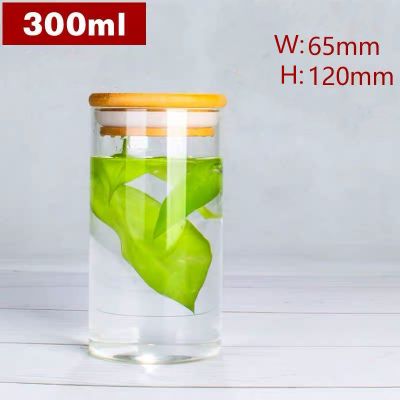 Transparent food spice weed glass bamboo wooden lid container storage jars for with bamboo cork lid
