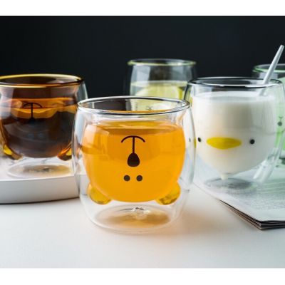 Hot selling animal design double wall glass cup coffee cup