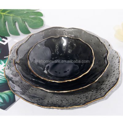 Wedding tableware clear glass beaded charger plate gold rim charger plate dinner plate luxury