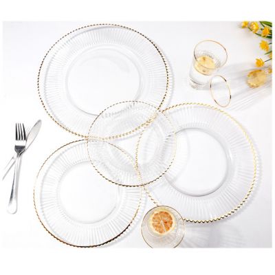 Factory price wholesale strip gold rim glass charger plate set