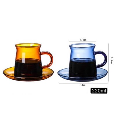 220ml Durable fashion coloured glass coffee cup with handle