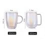 New design rainbow color double wall high borosilicate heat-resistance glass creative coffee cup with handle