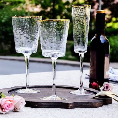 Crystal glass wine goblet hammer champagne glass with gold rim wine glass 