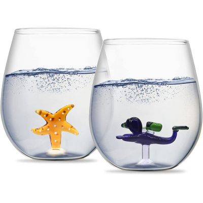  Hot selling customized 3D creative stemless wine glass color wine glass