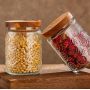 kitchen & tabletop airtight glass jar with bamboo lid and emboss