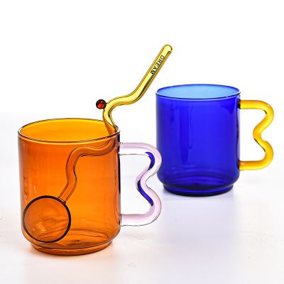 Wholesale bulk creative glass mug with spoon in different colors 
