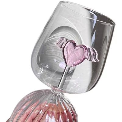 350 ML 3D Flowers with Wings Design Transparent Glass Cups for Red Wine Juice Milk Water for Wedding Party