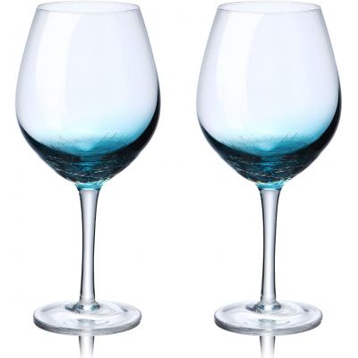 20 OZ Wine Glasses for Red or White Wine, Hand Blown Large Wine Glass Blue Crackle Lead-Free Stemmed Glassware for Gift