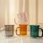 High quality double glazed coffee mug with colored tape handle glass water mug home tea coffee milk cup