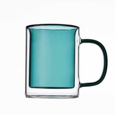 High quality double glazed coffee mug with colored tape handle glass water mug home tea coffee milk cup