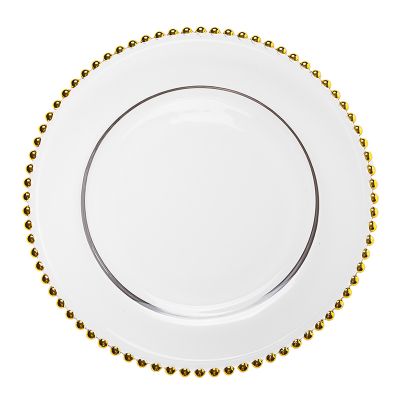 Dinner Under Plate Decorative Glass Gold Beaded Chargers Plates for home cold steak salad plate restaurant