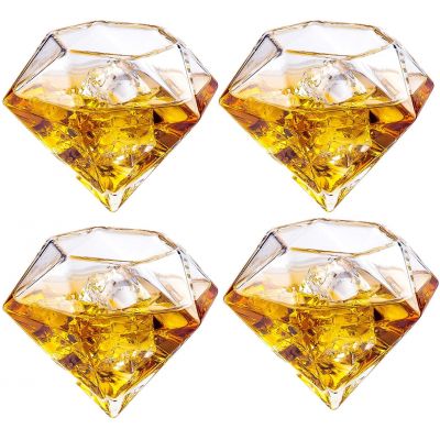 Set of 4 Diamond Whiskey & Cocktail Glasses 10oz - Real Diamond Shaped Patented Glasses