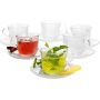 6 Ounces Glass Tea Cups and Saucers Sets, 6 PCs Clear Glass Coffee Mugs and 6-PCs Glass Saucers
