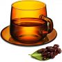 Vintage Glass Coffee Mug with Saucer Amber Glass Tea Cups and Saucers Set with Handle 12oz