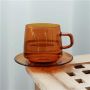 Vintage Glass Coffee Mug with Saucer Amber Glass Tea Cups and Saucers Set with Handle 12oz