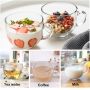 Large Clear Glass Coffee Mugs Set of 2,14.8 oz, 440ml-Wide Mouth Tea Cups with Handle and Spoon