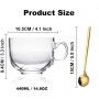 Large Clear Glass Coffee Mugs Set of 2,14.8 oz, 440ml-Wide Mouth Tea Cups with Handle and Spoon