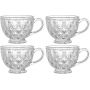 4 Pack Glass Coffee Mugs with Handles - 13.5 Oz Vintage Coffee Mugs Embossed Jumbo Mugs