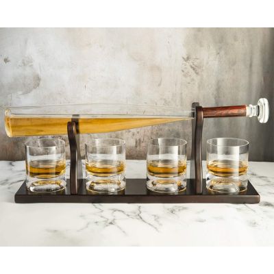 750ML Baseball Bat Whiskey & Wine Decanter with Four Transparent Wine Glass for Spirits