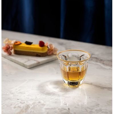 7.4 Oz Gold Rim Double Old Fashioned Glass Whiskey Crystal Bar Glasses Tumbler Cocktail Glasses