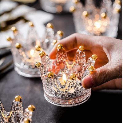 amazon hot sale Crown Glass Tealight Candle Holder for Wedding Party and Home Decor (Gold Tips)