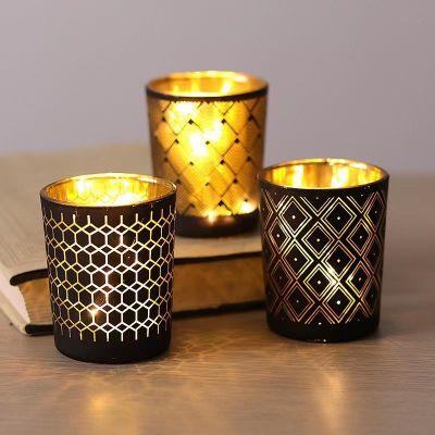 Aikeyi Glass candle jar with black geometric pattern for candle making