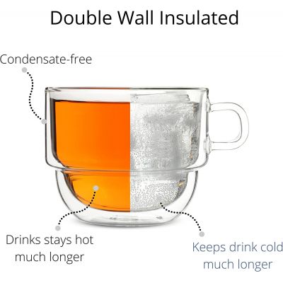 Stackable Insulated Coffee Mugs 4 Pack 12 ounces Cappuccino Cups Double Wall Glass Coffee Cups