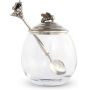 12 Ounces House Pewter Bee Glass Honey Pot Jar Jam Jelly Jar with Spoon 5 inch Tall