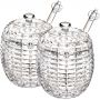 2 Pack Glass Jar with Dipper and Lid, 8 oz Glass Honey Pot Container Beehive Honey Dish for Home Kitchen