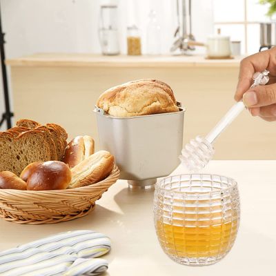 2 Pack Glass Jar with Dipper and Lid, 8 oz Glass Honey Pot Container Beehive Honey Dish for Home Kitchen