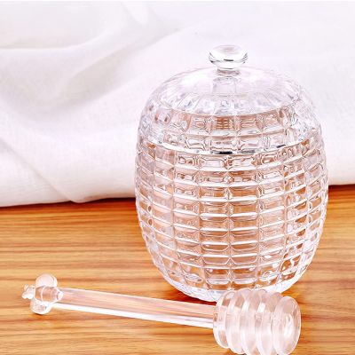 2 Pack Glass Jar with Dipper and Lid, 8 oz Glass Honey Pot Container Beehive Honey Dish for Home Kitchen