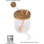 Honey Jar Pot Glass Holder Dispenser Set with Wooden Dipper Stick and Acacia Lid Cover for Home Kitchen