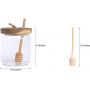 Honey Jar Pot Glass Holder Dispenser Set with Wooden Dipper Stick and Acacia Lid Cover for Home Kitchen