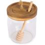 Honey Jar Pot Glass Holder Dispenser Set with Wooden Dipper Stick and Acacia Lid Cover for Home Kitchen