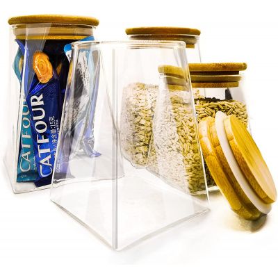 Glass Food Storage Jar Container Decorative Canister Terrarium Vase With Extra Wide Mouth Wooden Lid