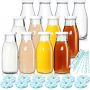 11oz Glass Milk Bottles with Reusable Metal Twist Lids and Straws for Beverage Glassware and Drinkware Parties