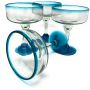 16 Ounces Set of 4 Hand Blown Margarita Glasses with Aqua Blue Rims European Style Drinkware